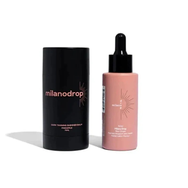 Matte sun tanning black liquid set with 50ml drops bottle and 75ml flash cream bottle.