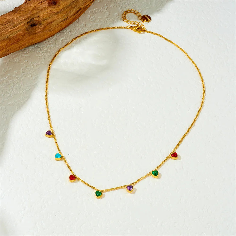 Women's gold heart necklace on stainless steel chain with adjustable 41-50cm length