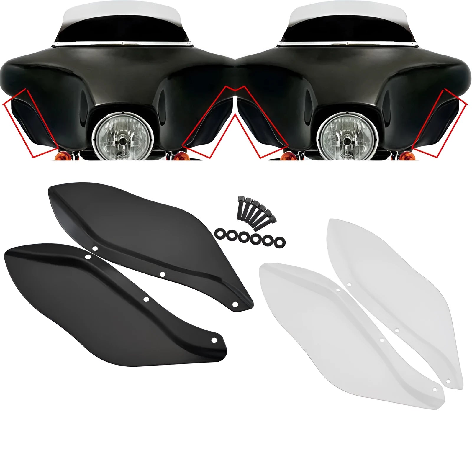 Harley motorcycle black and transparent ABS side wing head covers for Touring models
