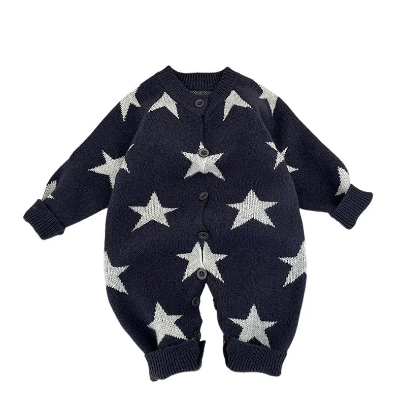 Baby casual cartoon embroidered knitted jumpsuit in dog head design, acrylic fibre, 66-100cm size options