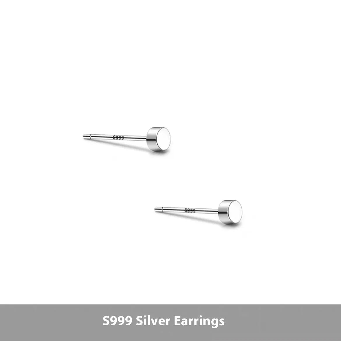 A pair of round, flat bone stud earrings in sterling silver, showing silver and black colour options.