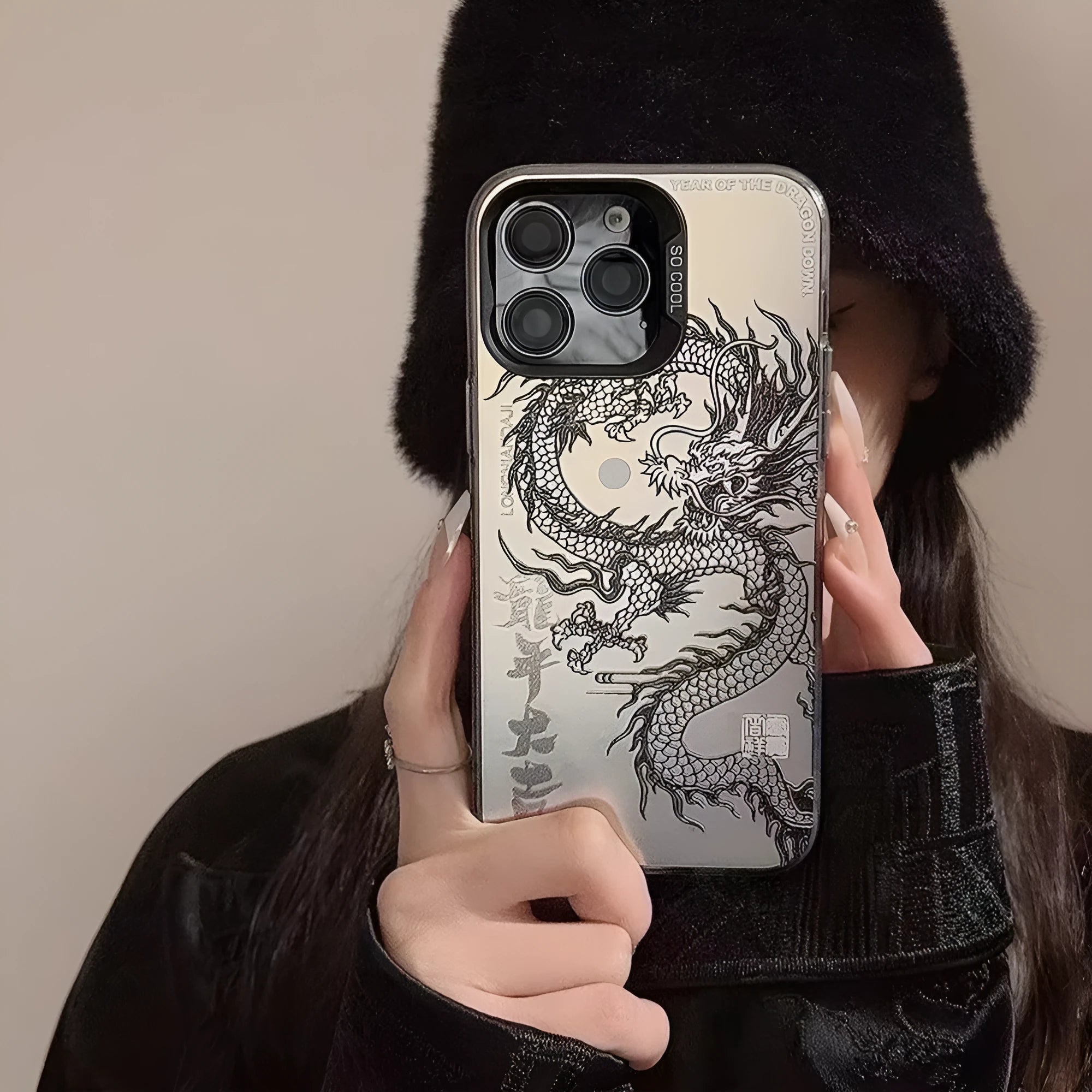 Dragon Year Daji matte PC phone case for iPhone in black colour