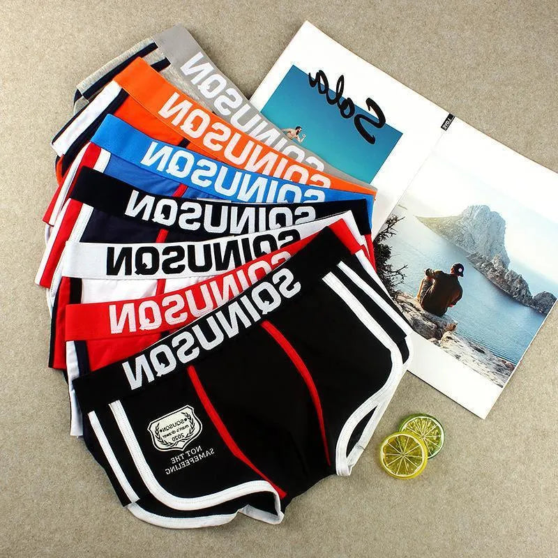 Men's plain cotton boxer briefs in navy blue, 100% cotton sports style underwear