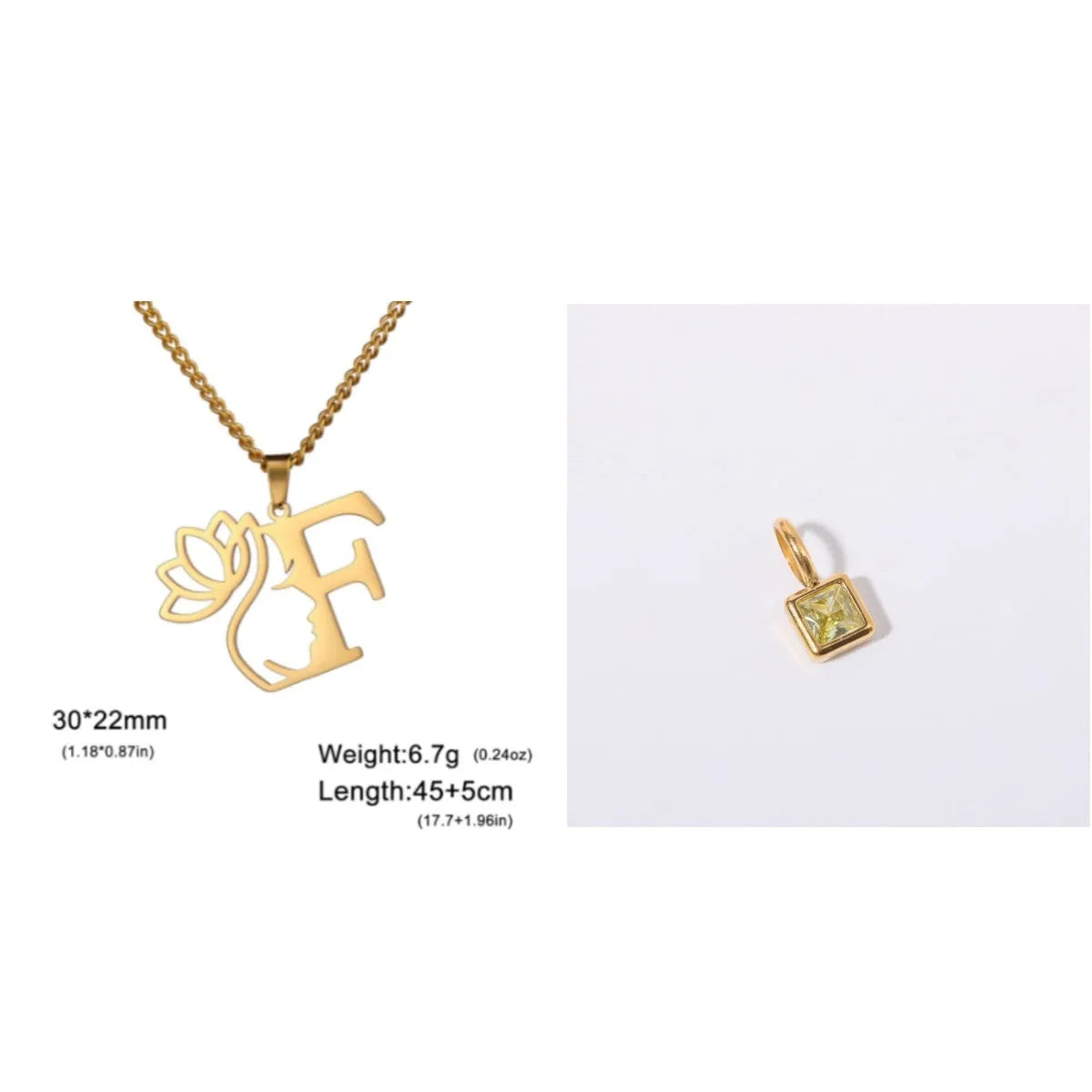 Stainless steel cross chain necklace with letter pendant in gold or silver electroplated finish