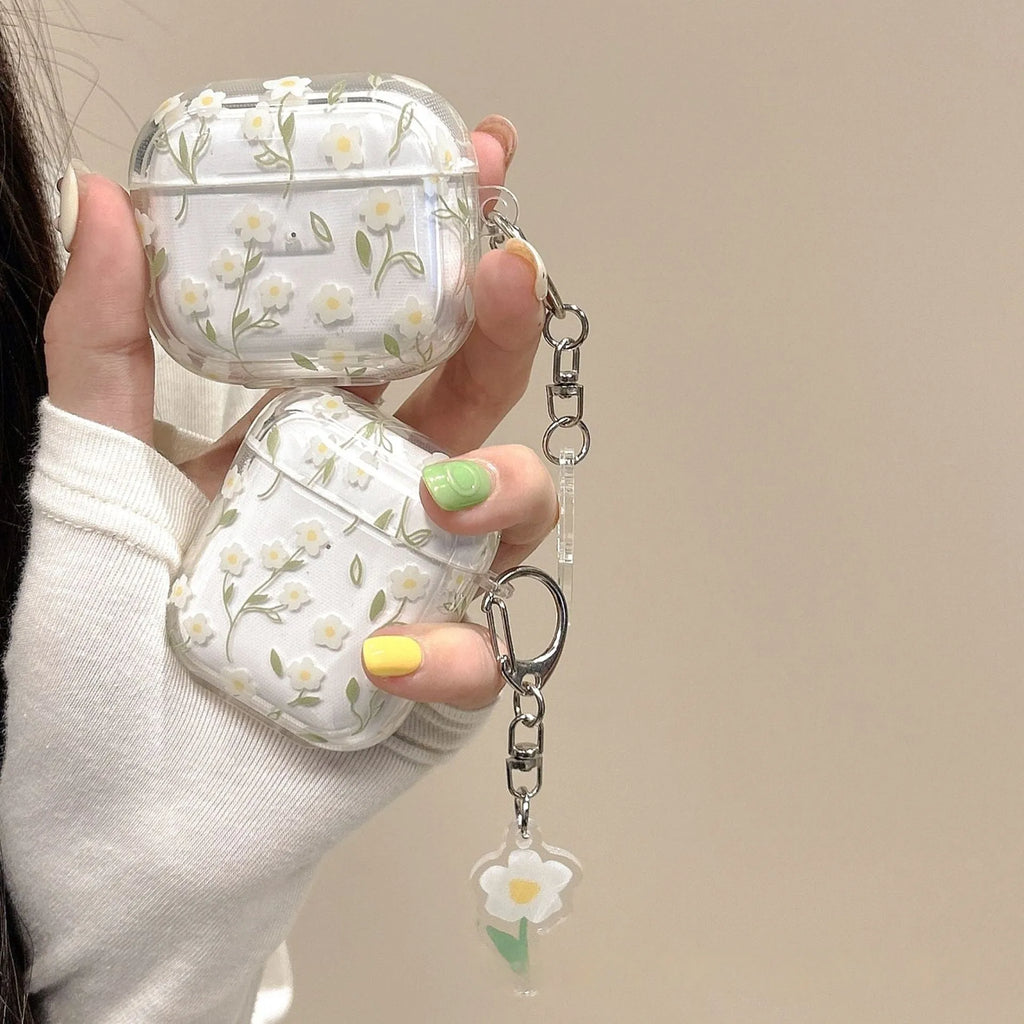 White floral transparent TPU protective cover for Apple AirPods charging case