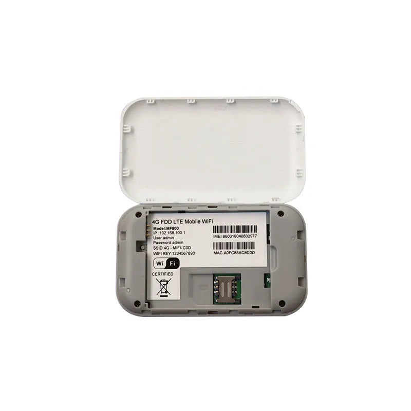 White plastic portable wireless router for car and mobile 4G 3G network with dimensions 9.8x5.3x0.8 cm