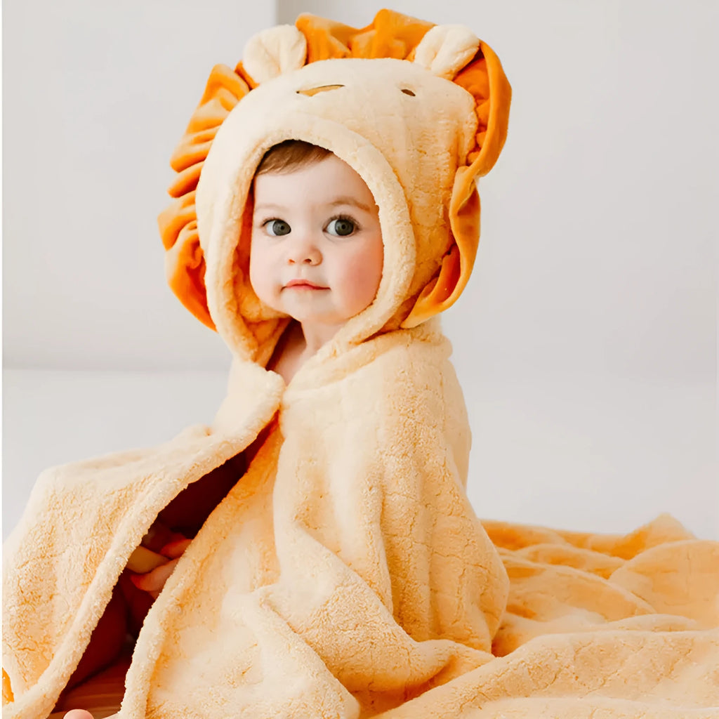 Coral fleece bath towel 125x80cm polyester with lion, koala, shark, rabbit or unicorn design