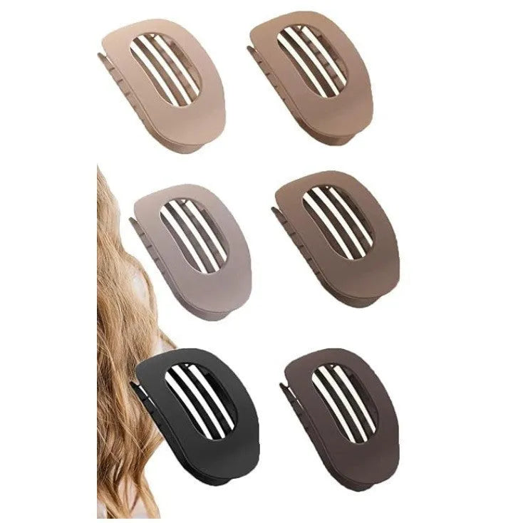 Six plastic hair clips with frosted grip and quadrilateral design in nude colour