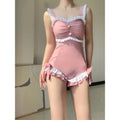 Women's solid colour milk silk one-piece swimsuit in pink or blue with sleeveless design