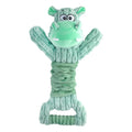 Hippo-shaped plush dog toy with a central handle, shown next to a monkey-shaped version.