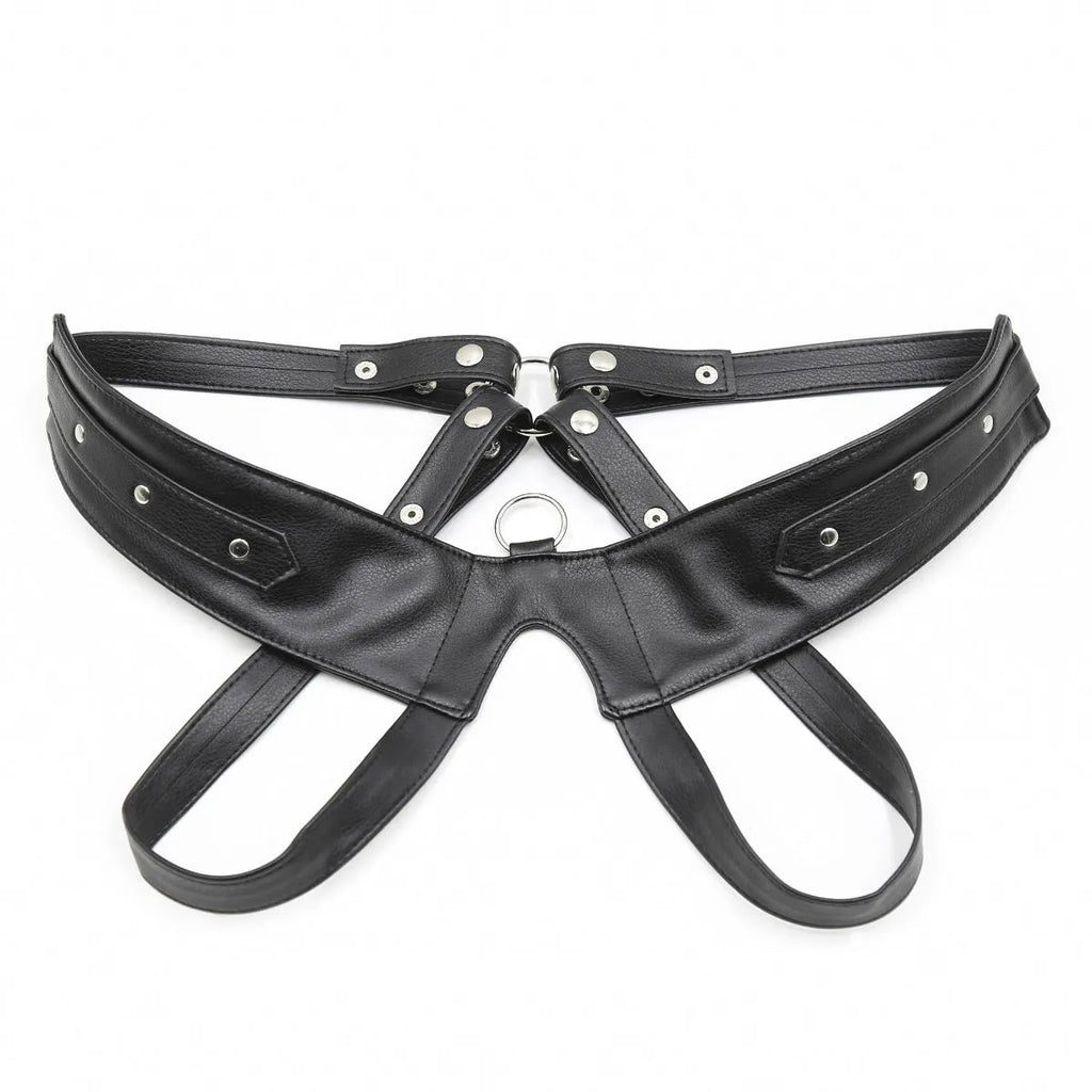 Men's black leather adjustable chest strap for intimate wear