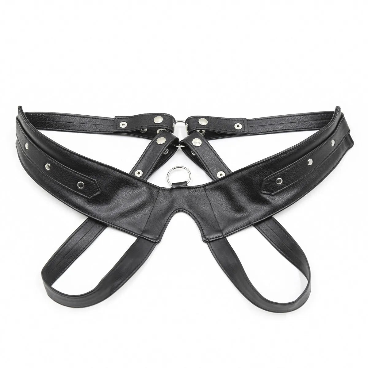 Men's black leather adjustable chest strap for intimate wear