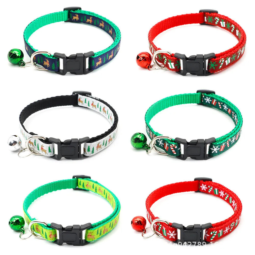 Christmas bell dog collar with cartoon decoration in polypropylene fibre, available in multiple colours