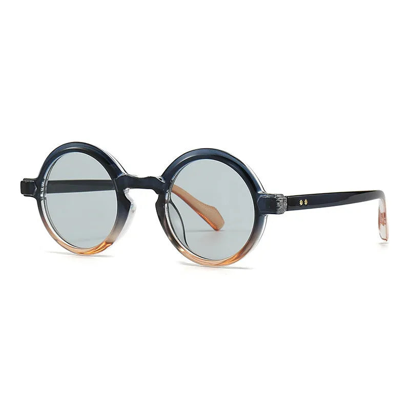 Round retro sunglasses C2 Black Frame Double Gray plastic frame UV400 protection