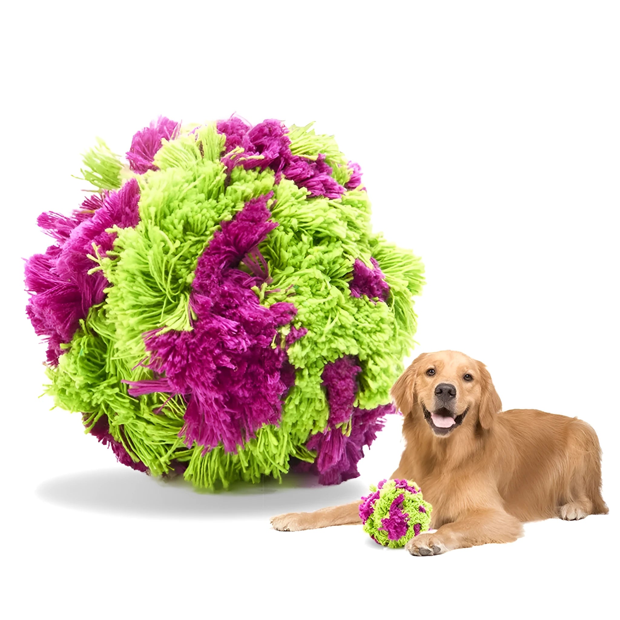 Purple plush sea ball dog chew toy approximately 15cm diameter for teething puppies