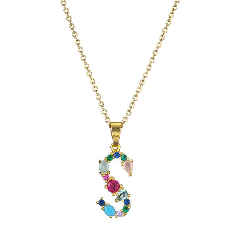Copper micro-set zirconium English letter initial pendant with matching chain, light luxury style