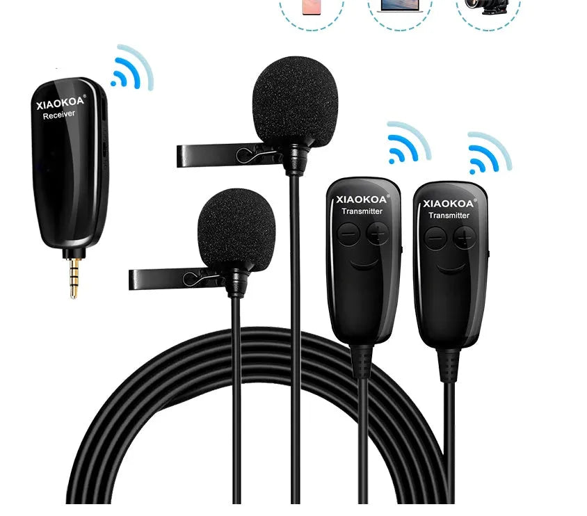 Black mobile phone lavalier microphone with 3.5mm plug and omnidirectional microphone core.