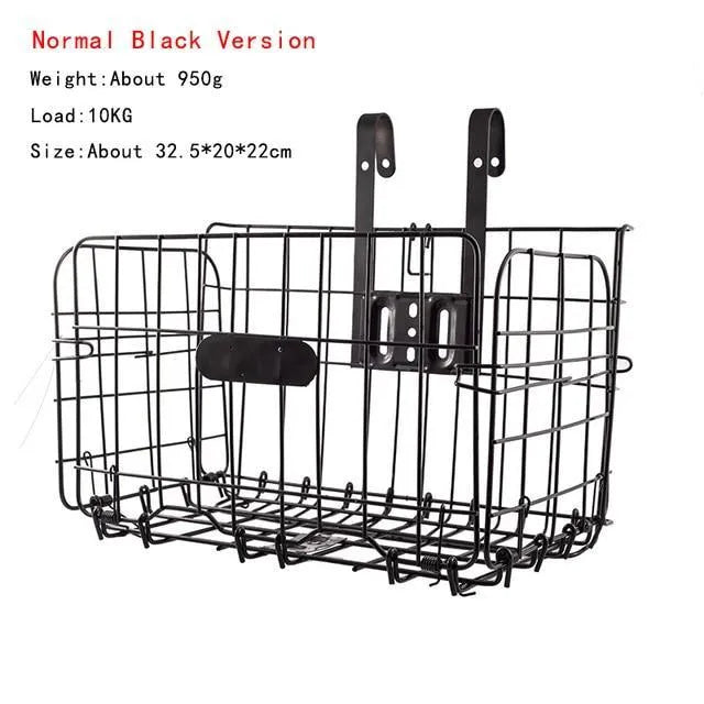 Folding steel bicycle basket, black or silver, about 32.5 x 20 x 22 cm, for mountain, road and folding bikes