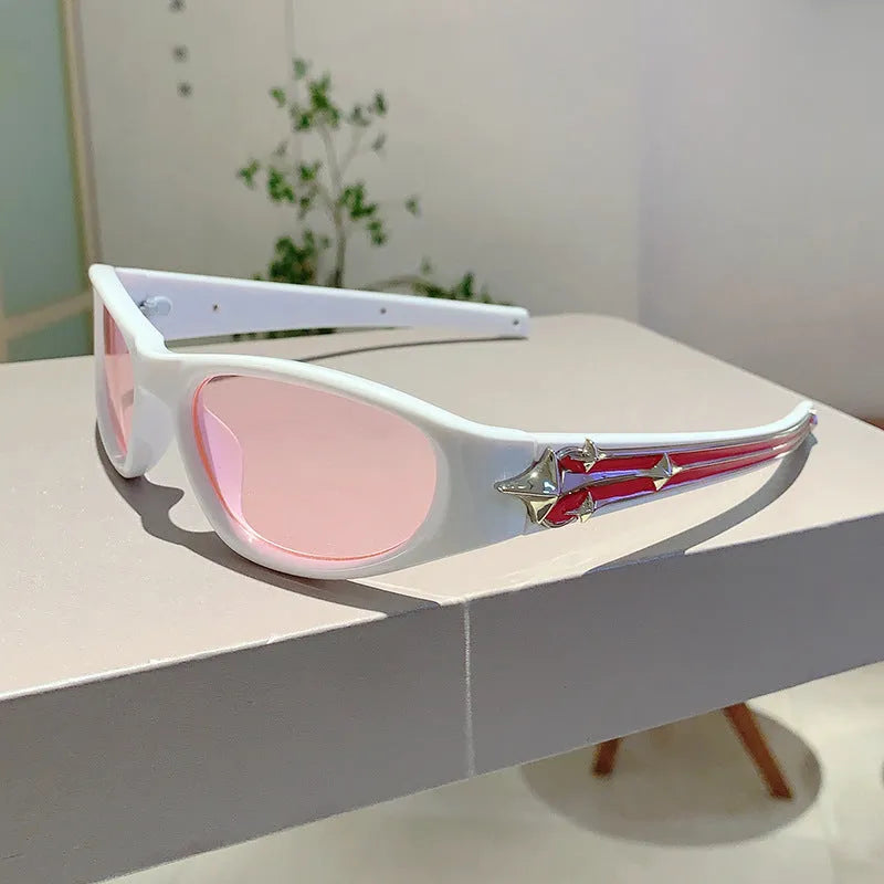 Special-shaped black frame sunglasses with blue polycarbonate lenses for outdoor sports.