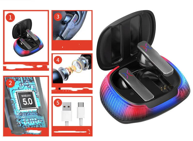 Hall flashing wireless gaming headset in black or white with earplug-style design