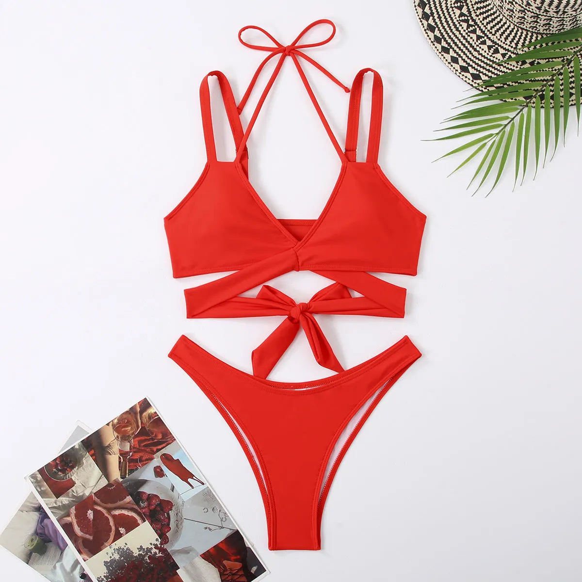 A solid colour strapless bikini swimsuit for women shown in one of five available colours.