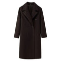 Double-breasted wool coat for women, extended length over 100cm, literary retro style, blend fabric with spandex, sizes S-L.