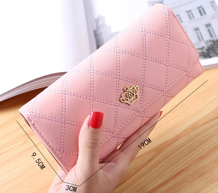 Women's embroidered crown wallet with cross pattern and draw buckle in PU leather, square cross-section