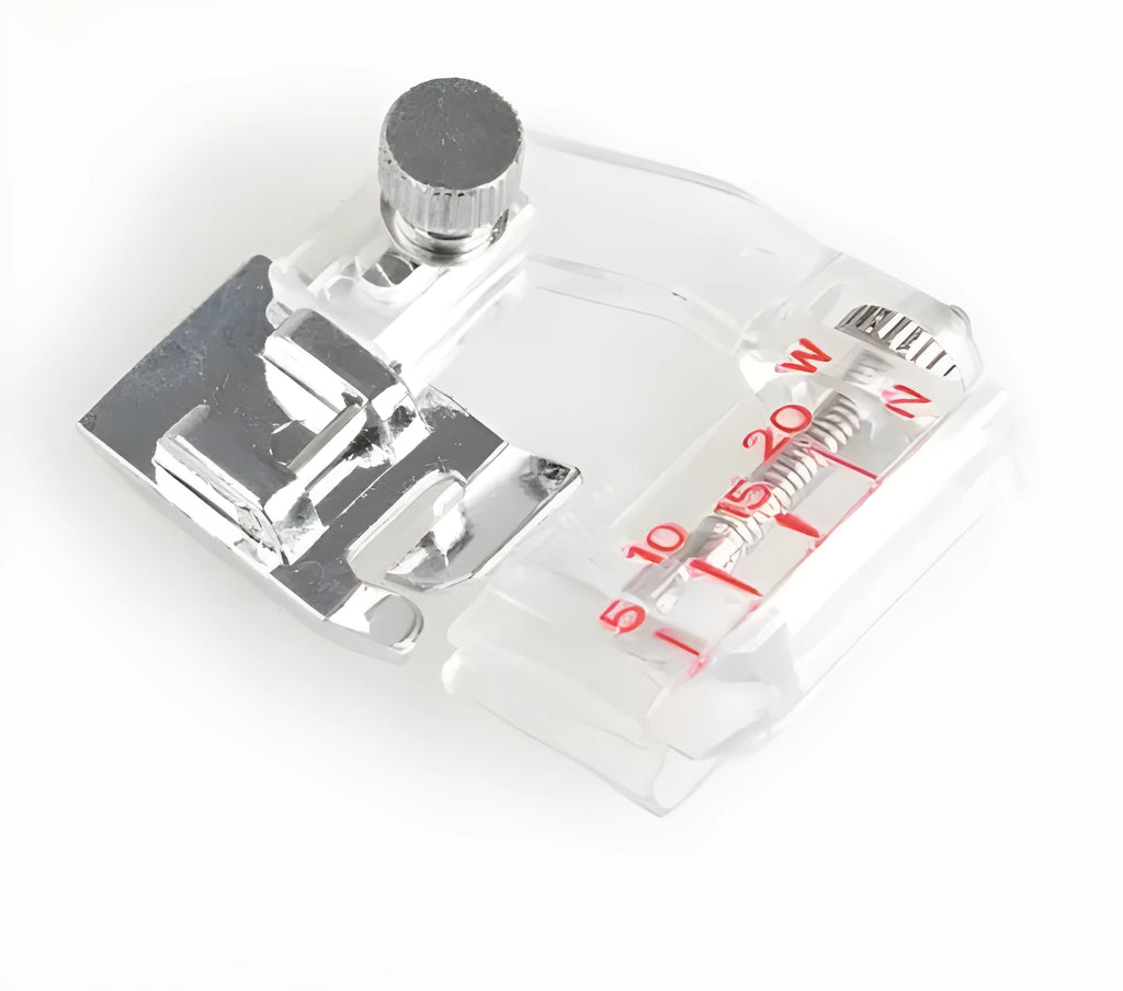 Adjustable bias binder presser foot for domestic sewing machines with snap-on fitting