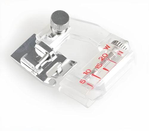 Adjustable bias binder presser foot for domestic sewing machines with snap-on fitting