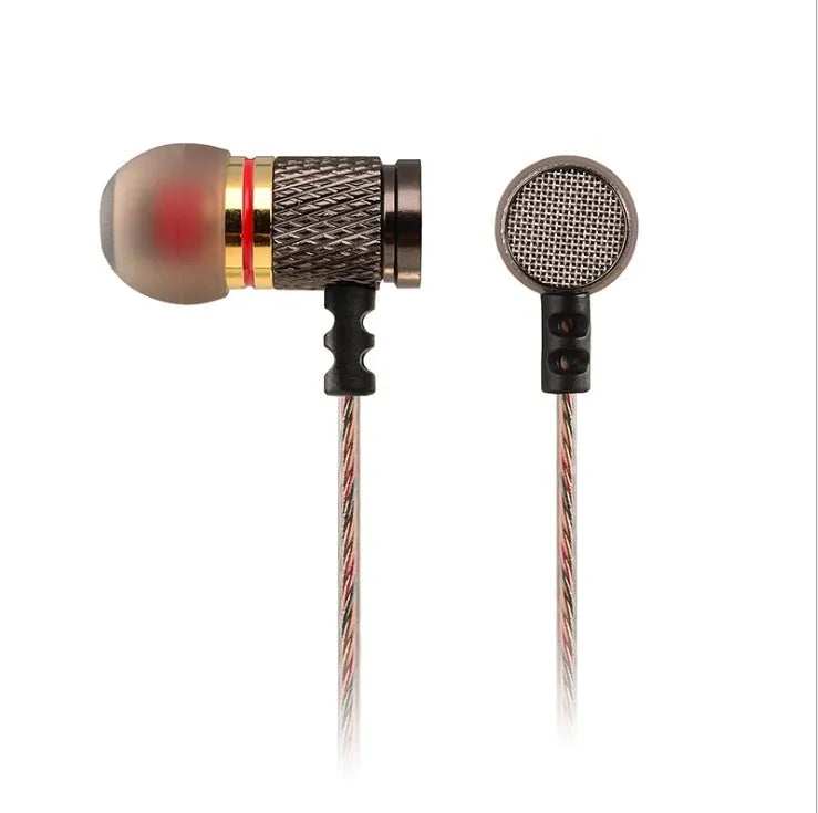 Wired in-ear headphones with metal subwoofer, 3.5mm L-bend plug, and 1.2 metre silicone cable
