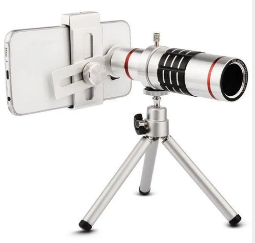 White 18x zoom optical telescope lens with 31mm diameter and 800m field of view on neutral background