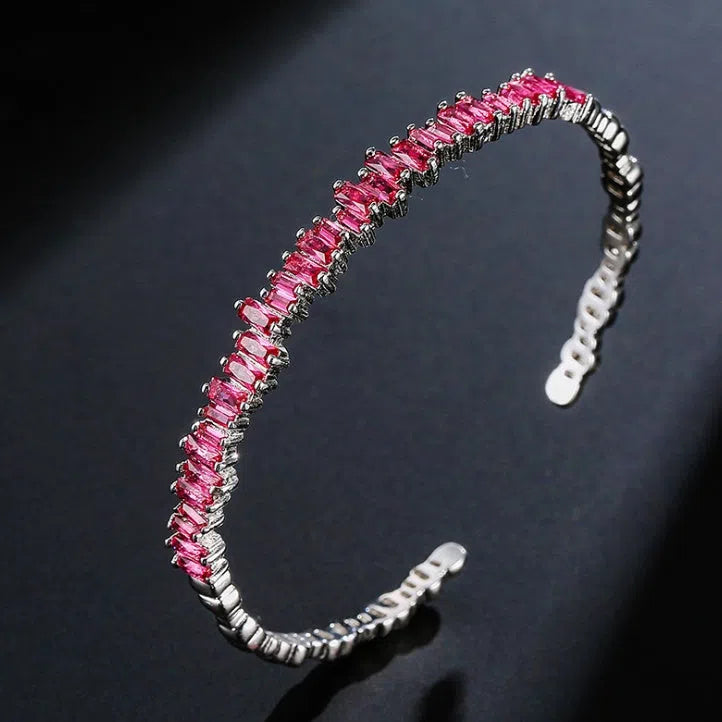 Geometric light luxury micro-inlaid zircon bracelet on environmental copper base with gold-plated inlay