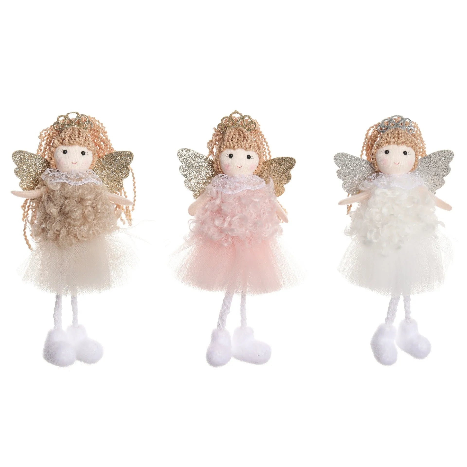 Cartoon-style cloth Christmas angel pendant hair ornament for girls on a high ponytail.