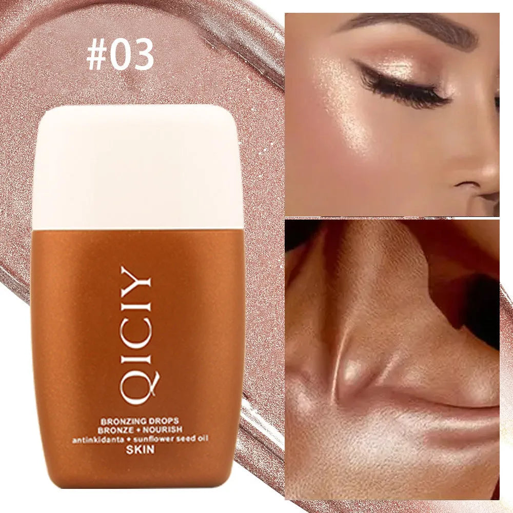 Face and body highlight contour liquid bottle showing 30ml quantity with natural brightening effect