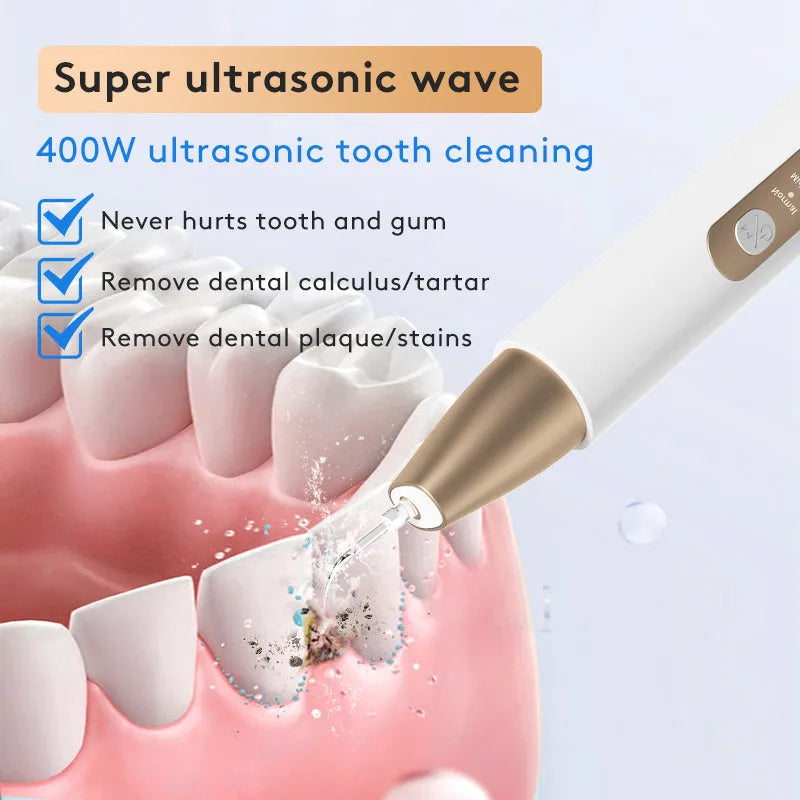 Gold ultrasonic tooth cleaner device for tartar removal and stain reduction at home