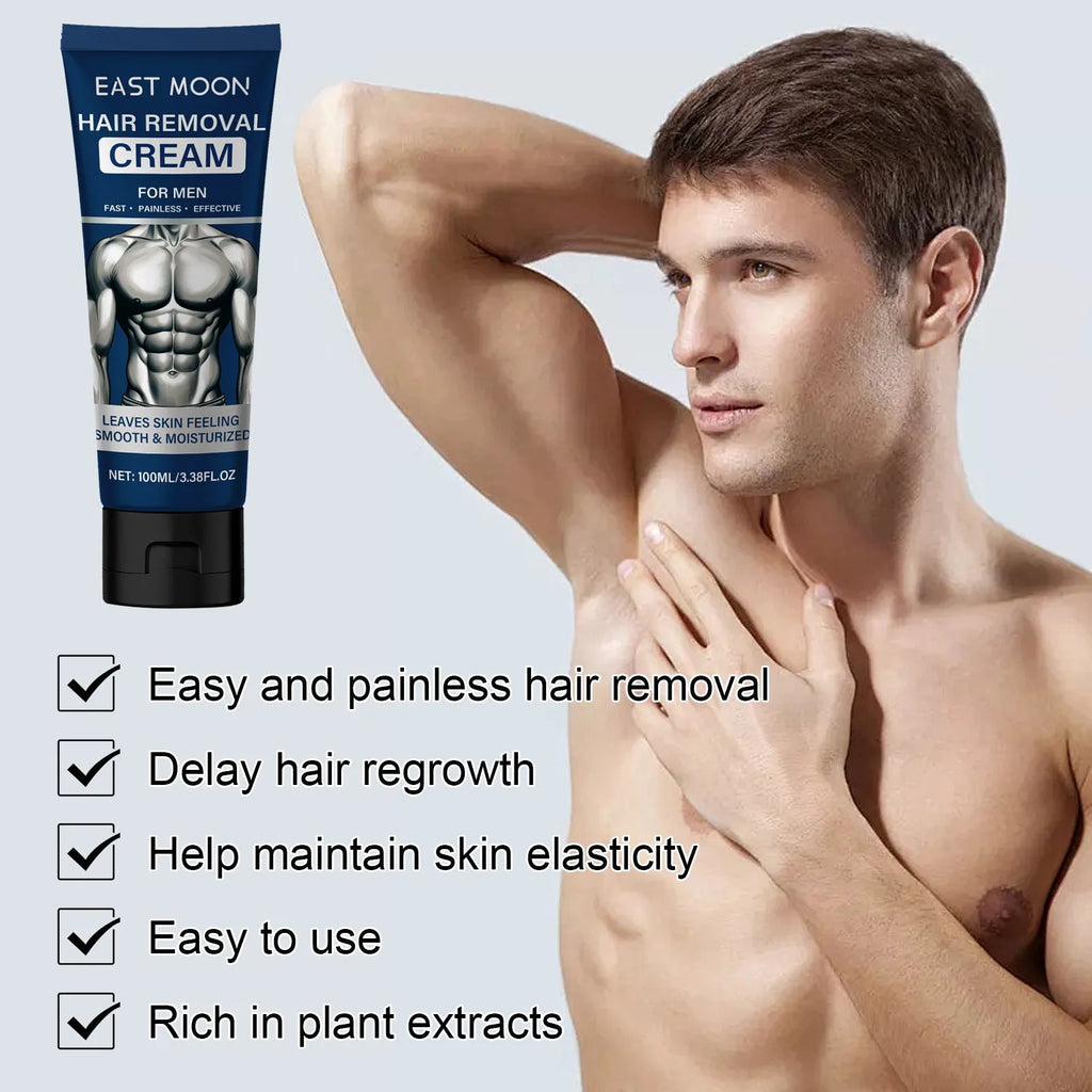 100ml tube of men's mild hair removal cream for beard, lip, armpit, hand, and leg hair.
