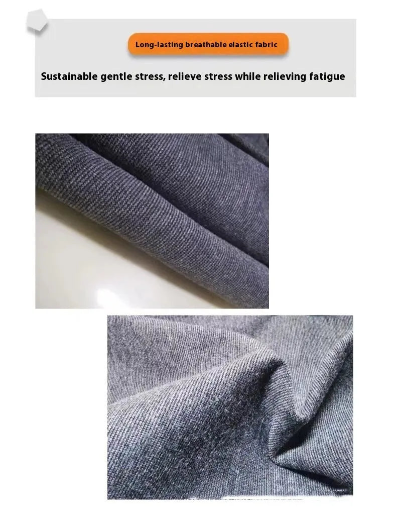 Heather grey dog anxiety vest made from brocade cotton fabric on a medium-sized dog.