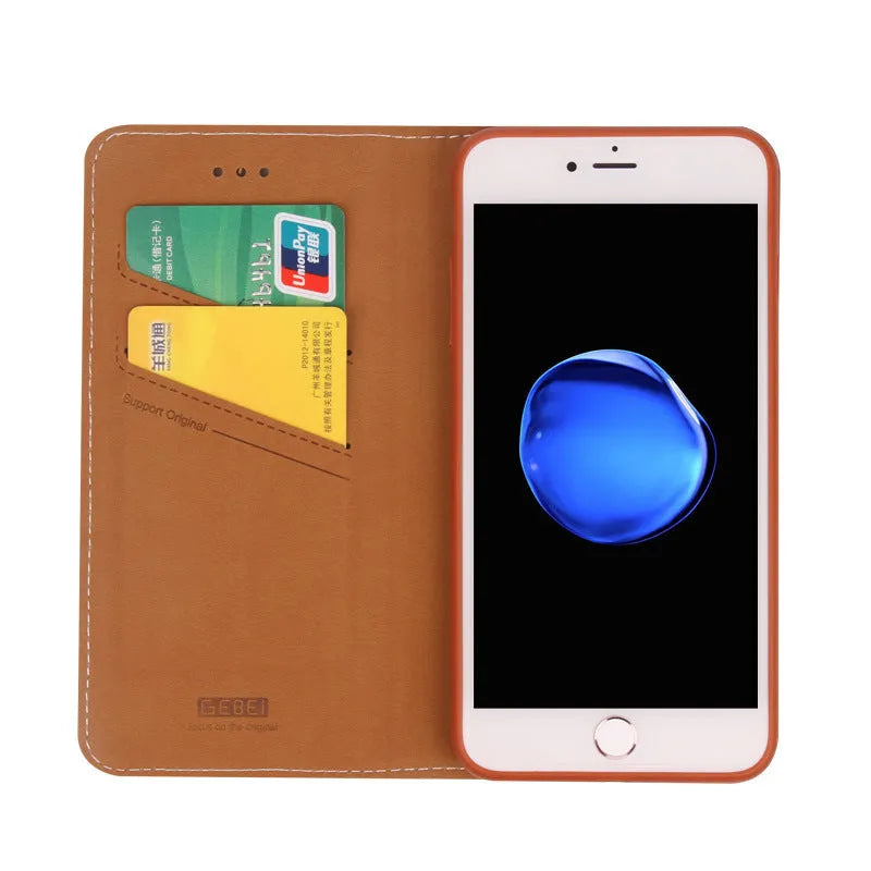 PU leather business wallet phone case for iPhone with card storage compartment