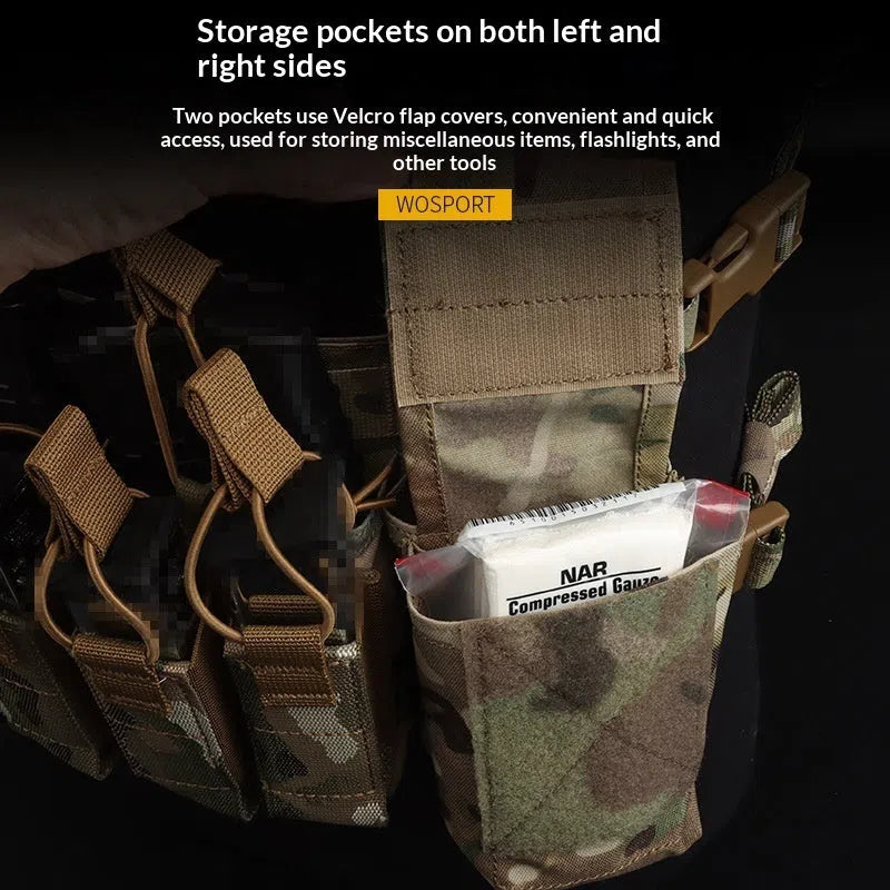 Camouflage multi-functional expandable chest harness with nylon accessory pouch for shooting sports