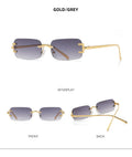 Retro square frameless sunglasses with gold metal frame and black/gray AC lenses