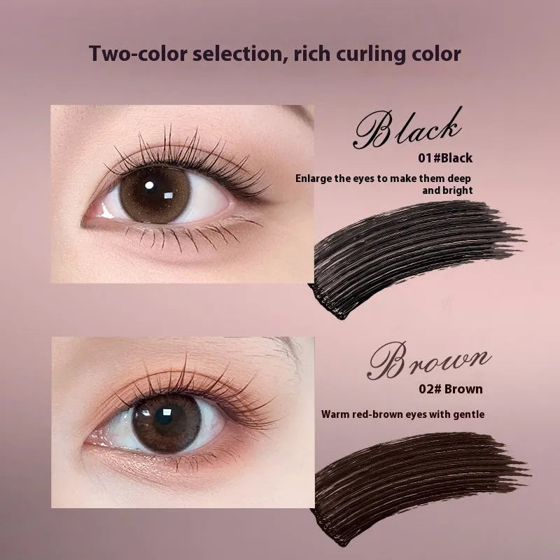 Long curling and setting mascara tube in black or brown shade.