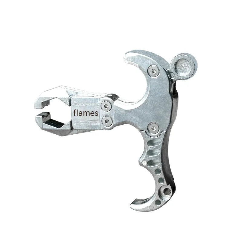 Alloy fishing release aid with two-axis harpoon clip mechanism for spearfishing line control