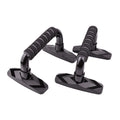 A pair of I-shaped black push up bars with diamond-patterned anti-slip PP sponge grips on a grey background.