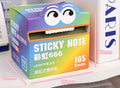 Box of pearl gradient transparent pull-out sticky notes with 105 pages, showing multiple colour theme options.