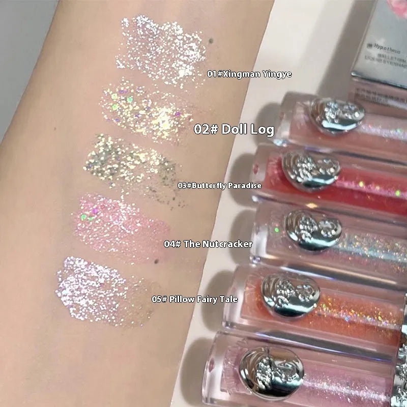 Ballet Liquid Eye Shadow bottle showing one of five glittering colour options: Star Man Sakura Field, Doll Logs, Butterfly Paradise, Nutcracker, or Pillow Fairy Tales.