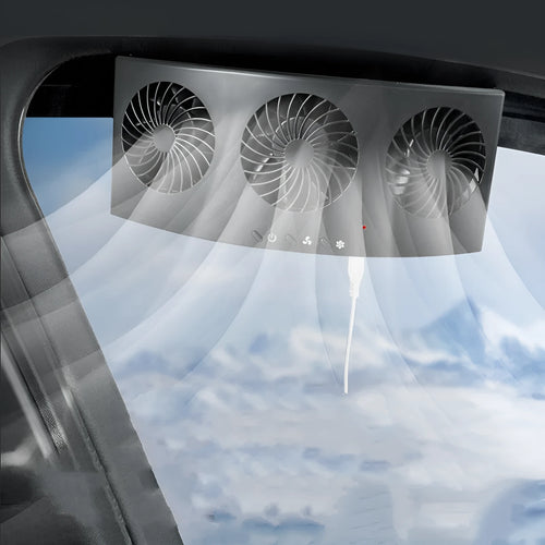 Black and white USB-powered car ventilation fan with 1.5m cable for vehicle air circulation