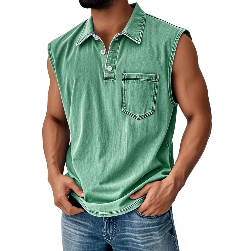 Men's polo shirt with 3D digital printing design, button front, and short sleeves in loose fit