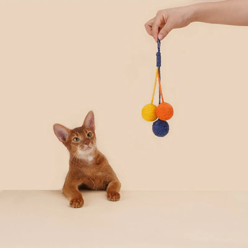 Cat teaser stick toy set with catnip balls in blue, green, and red yellow blue colour options