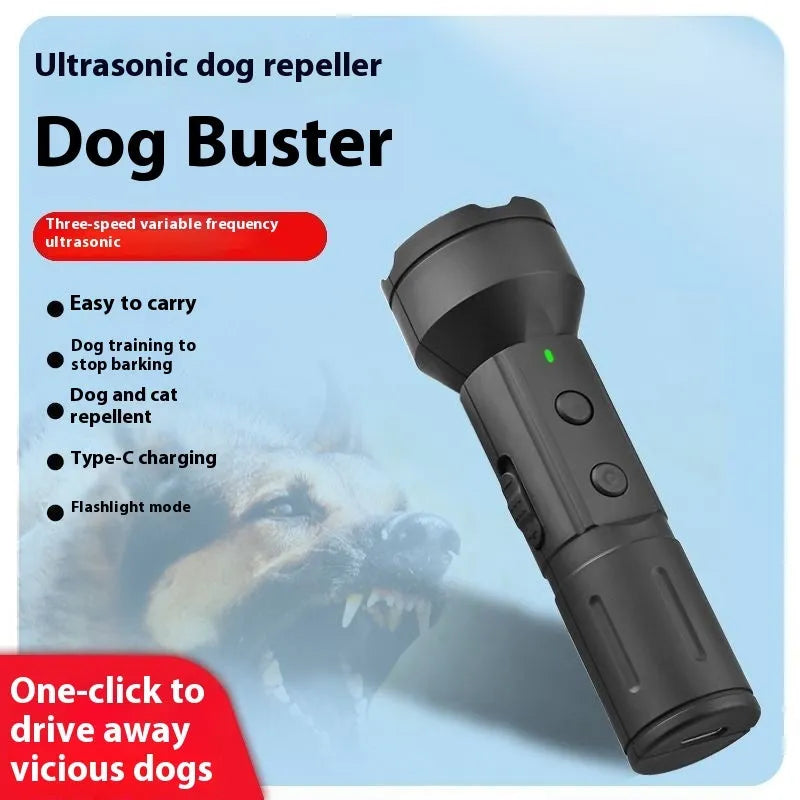 Black plastic ultrasonic dog bark stopper and dog drive device with charging cable