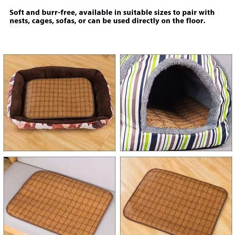 Brown rattan fibre dog cooling mat in six size options for summer use